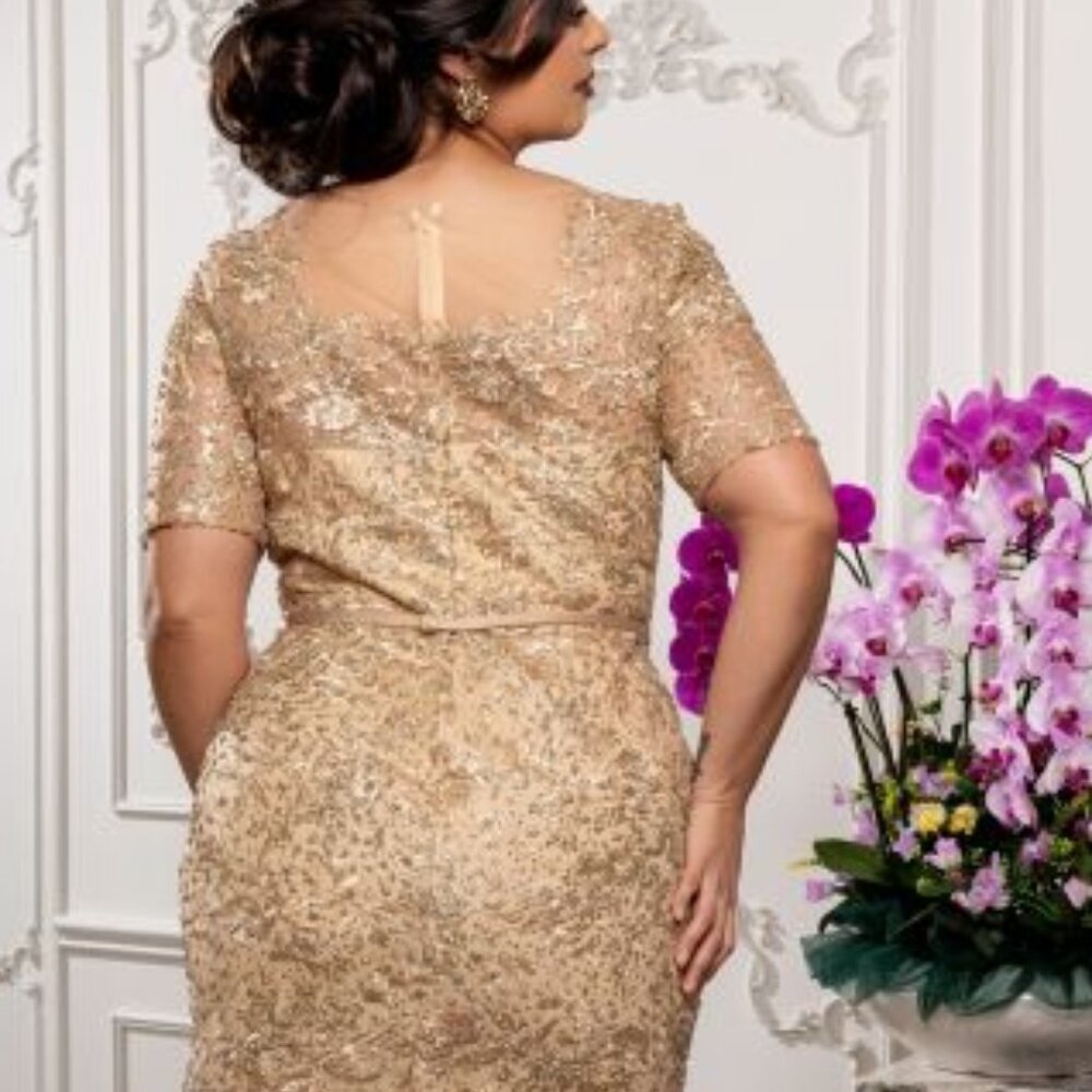 PLUS SIZE FORMAL MOTHER OF THE BRIDE DRESS. WEDDING GUEST SAGE GOLD NAVY PINK - Picture 4 of 8